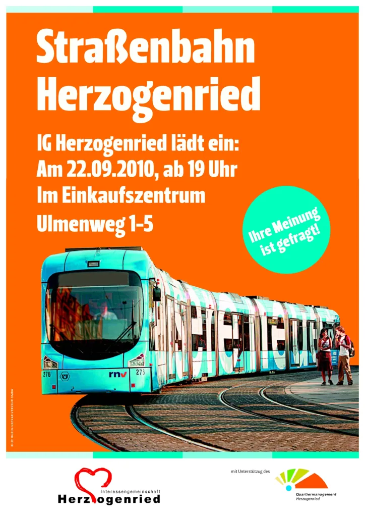 Plakat Stadtbahn-Versammlung Herzogenried 2010; Bild QUM